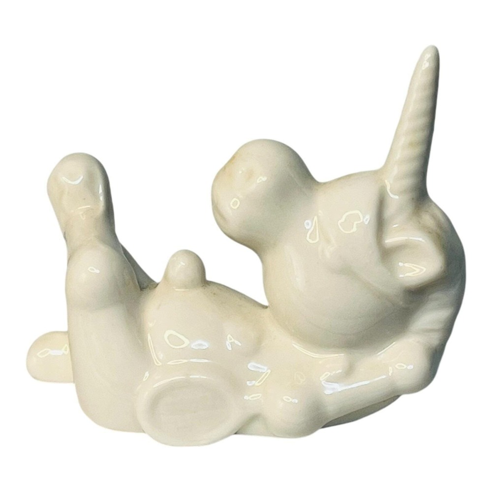 Unicorn Tennis Figurine Home‎ Decor Small Cream White Whimsical Ceramic Glossy